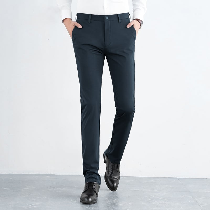 Pantaloni casual de vară pentru bărbați, din material ice silk, croială Slim, micro-elastici, fără cute, croială dreaptă