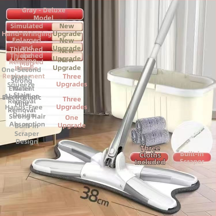 Veľký plochý mop na domáce použitie, absorbentná utierka na mop, čistenie v jednom kroku, bez dotyku rukami, dvojité použitie pre suché a mokré čistenie, vhodný pre internát