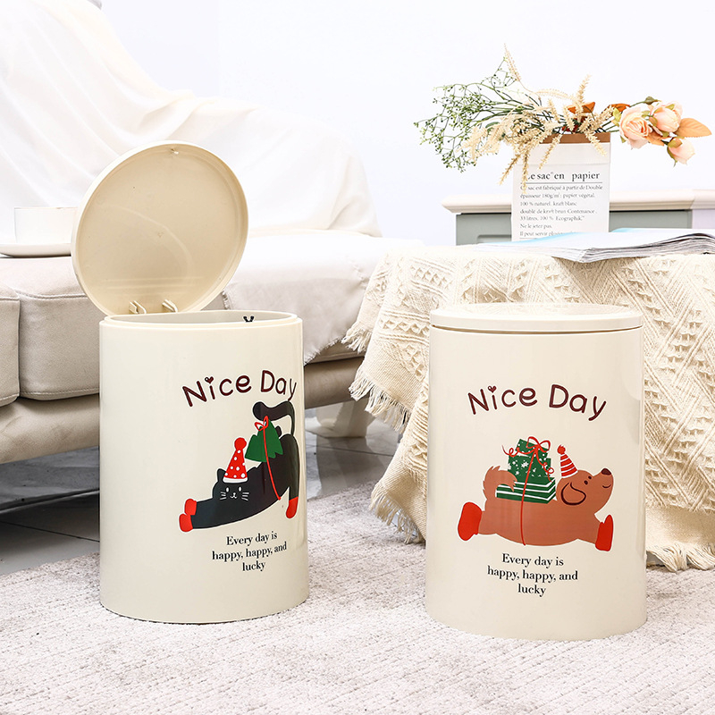 Coș de gunoi pentru animale de companie, cu design animat drăguț, pentru uz casnic, design nou de înaltă valoare pentru living și dormitor, stil crem luxos discret