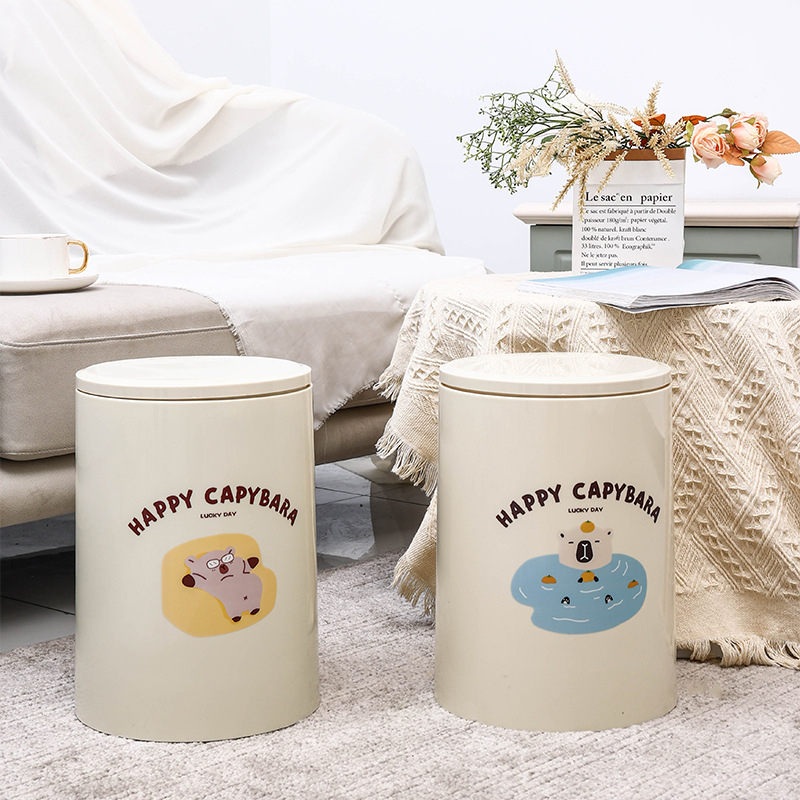 Coș de gunoi pentru animale de companie, cu design animat drăguț, pentru uz casnic, design nou de înaltă valoare pentru living și dormitor, stil crem luxos discret