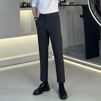 Pantaloni bărbați business casual, croi slim, lungime cropped, primăvară-vară 2024, stil urban