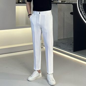 Pantaloni bărbați business casual, croi slim, lungime cropped, primăvară-vară 2024, stil urban