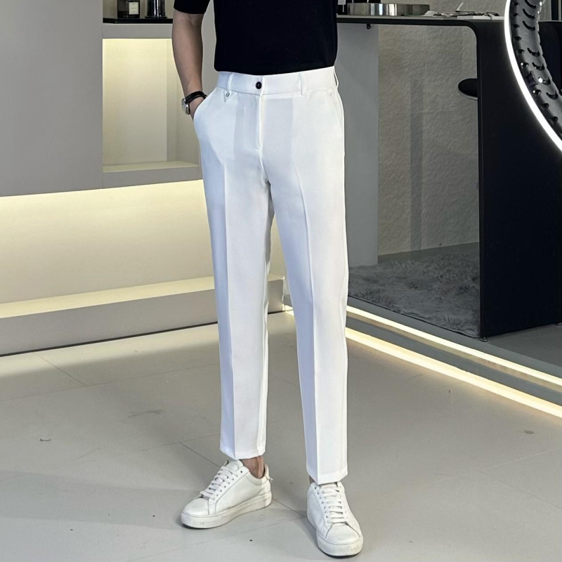 Pantaloni bărbați business casual, croi slim, lungime cropped, primăvară-vară 2024, stil urban