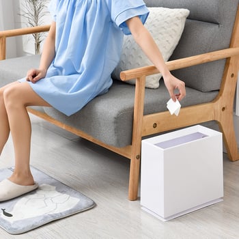 Coș de gunoi din plastic, pătrat, în stil japonez, fără capac, pentru baie, birou, dormitor sau sufragerie, stil european, deschidere prin fantă, 8 L