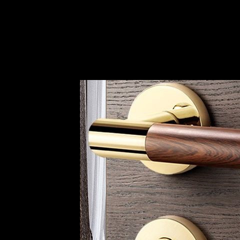 Mâner de ușă pentru dormitor în stil chinezesc, textură lemn aurie, finisaj patină bronz, încuietoare silențioasă cu priză magnetică