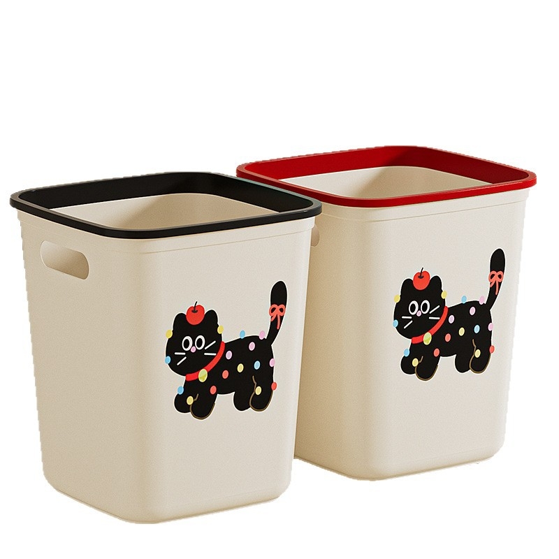 Coș de gunoi de bucătărie cu capac, design de desen animat, capacitate mare 12 L, pătrat din plastic, pentru uz casnic în sufragerie, baie, toaletă, dormitor.