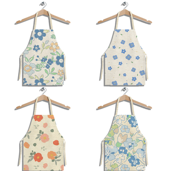 Șorț din in fără mâneci, cu imprimeu floral, pentru bucătărie și gătit, rezistent la pete, stil proaspăt de vară