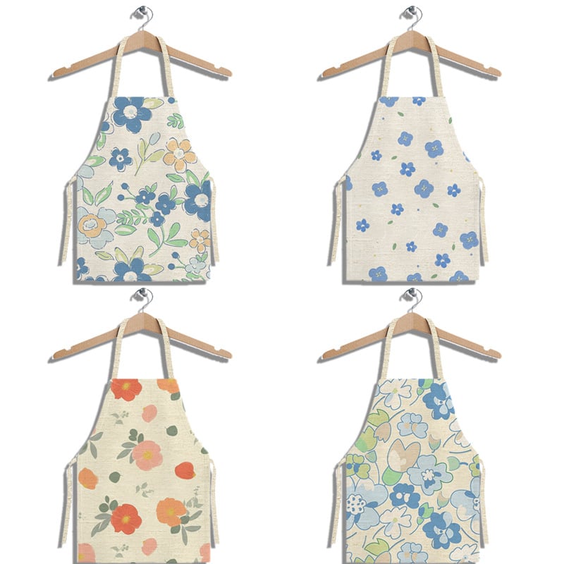 Șorț din in fără mâneci, cu imprimeu floral, pentru bucătărie și gătit, rezistent la pete, stil proaspăt de vară