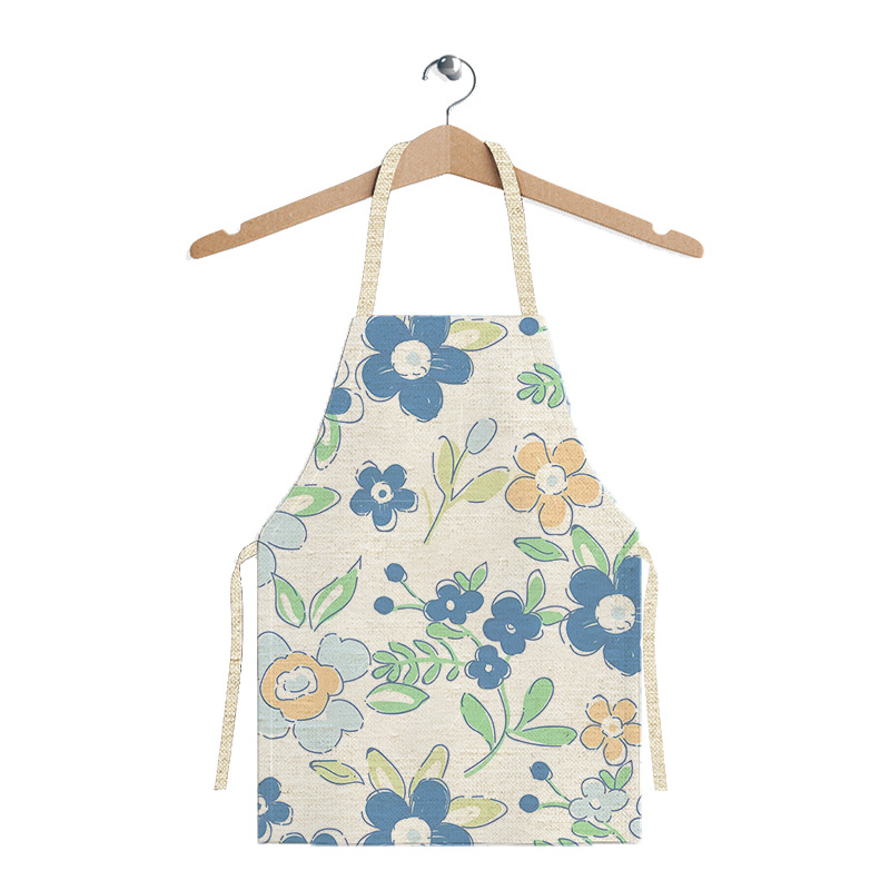 Șorț din in fără mâneci, cu imprimeu floral, pentru bucătărie și gătit, rezistent la pete, stil proaspăt de vară