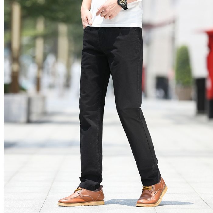 Pantaloni casual de bărbați, croială ușor luxoasă, slim fit, pantaloni lungi de vară din bumbac, stil business drept.