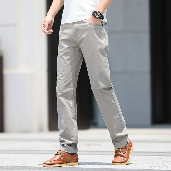 Pantaloni casual de bărbați, croială ușor luxoasă, slim fit, pantaloni lungi de vară din bumbac, stil business drept.