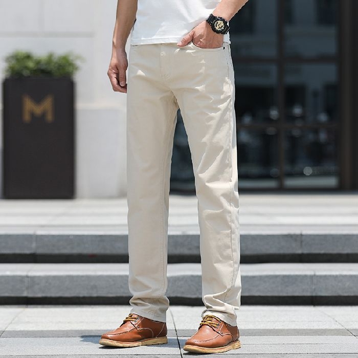 Pantaloni casual de bărbați, croială ușor luxoasă, slim fit, pantaloni lungi de vară din bumbac, stil business drept.