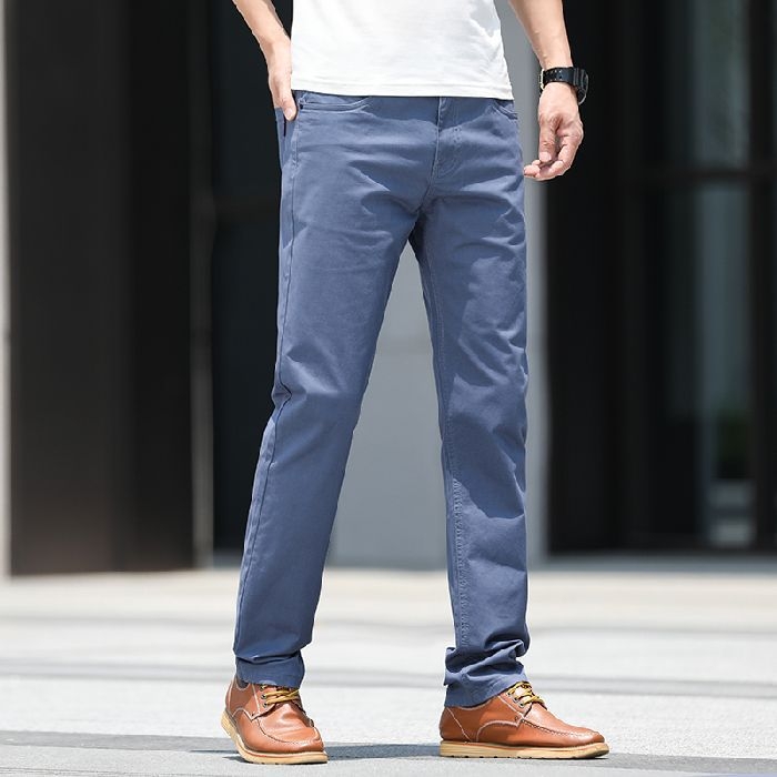 Pantaloni casual de bărbați, croială ușor luxoasă, slim fit, pantaloni lungi de vară din bumbac, stil business drept.