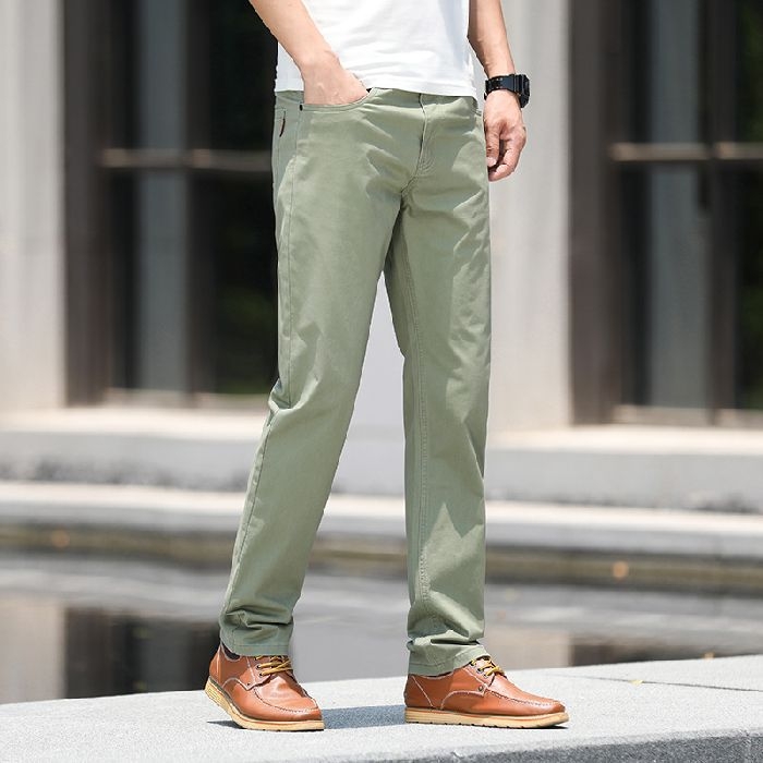 Pantaloni casual de bărbați, croială ușor luxoasă, slim fit, pantaloni lungi de vară din bumbac, stil business drept.