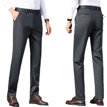 Pantaloni casual pentru bărbați, ușori de vară, croială slim cu elastan, drepti, negri
