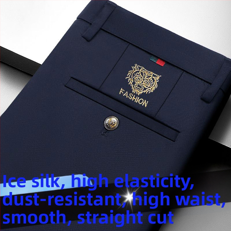 Pánske ľahké letné voľnočasové nohavice, slim-fit s pružnosťou, rovný strih, čierne