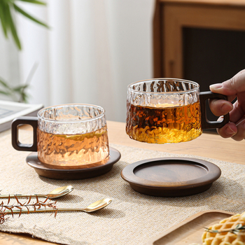 Cană de cafea din sticlă borosilicată, cu mâner, model glaciar, potrivită pentru iced Americano și latte