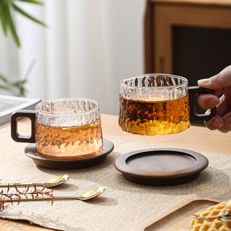 Cană de cafea din sticlă borosilicată, cu mâner, model glaciar, potrivită pentru iced Americano și latte