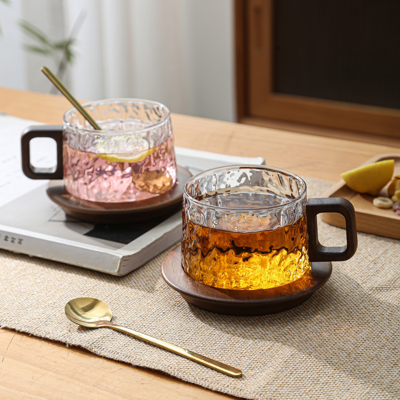 Cană de cafea din sticlă borosilicată, cu mâner, model glaciar, potrivită pentru iced Americano și latte