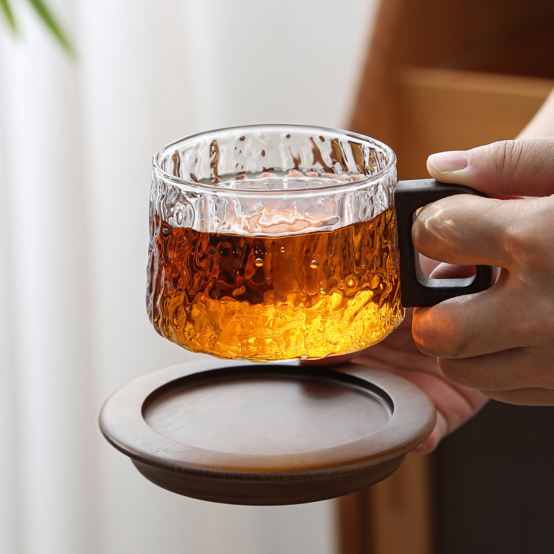 Cană de cafea din sticlă borosilicată, cu mâner, model glaciar, potrivită pentru iced Americano și latte