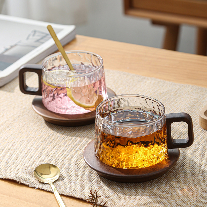 Cană de cafea din sticlă borosilicată, cu mâner, model glaciar, potrivită pentru iced Americano și latte