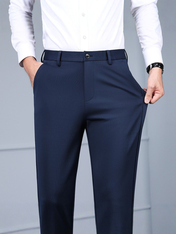 Pantaloni de afaceri pentru bărbați, fără călcare, croială dreaptă, croială slim, din material elastic, pantaloni eleganți, negri, pentru primăvară-vară.