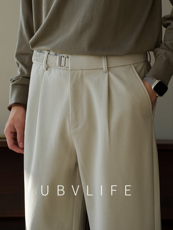 Pantaloni pentru bărbați, stil japonez, talie semi-elastică, plisate, croială dreaptă, întreținere ușoară, toamnă 2025, pantaloni casual