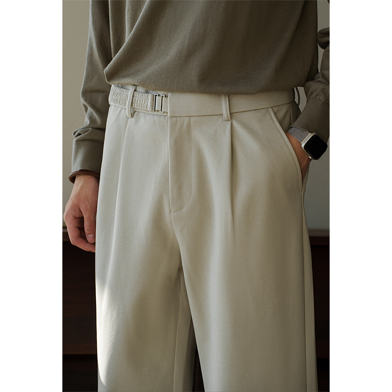 Pantaloni pentru bărbați, stil japonez, talie semi-elastică, plisate, croială dreaptă, întreținere ușoară, toamnă 2025, pantaloni casual