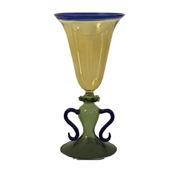 Pahar de vin lucrat manual cu mâner, stil vintage artistic, sticlă borosilicat de înaltă calitate