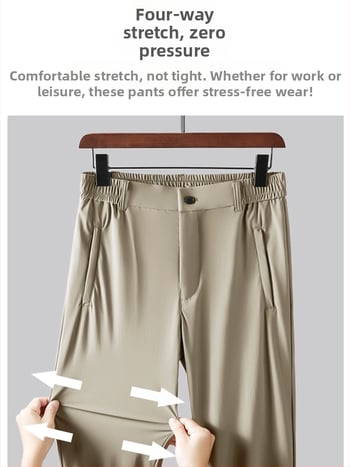 Ice Silk pantaloni casual bărbați, elastici, pentru vară, subțiri, respirabili, croială dreaptă