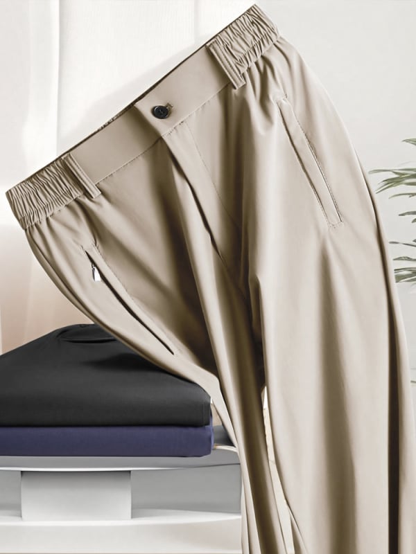 Ice Silk pantaloni casual bărbați, elastici, pentru vară, subțiri, respirabili, croială dreaptă