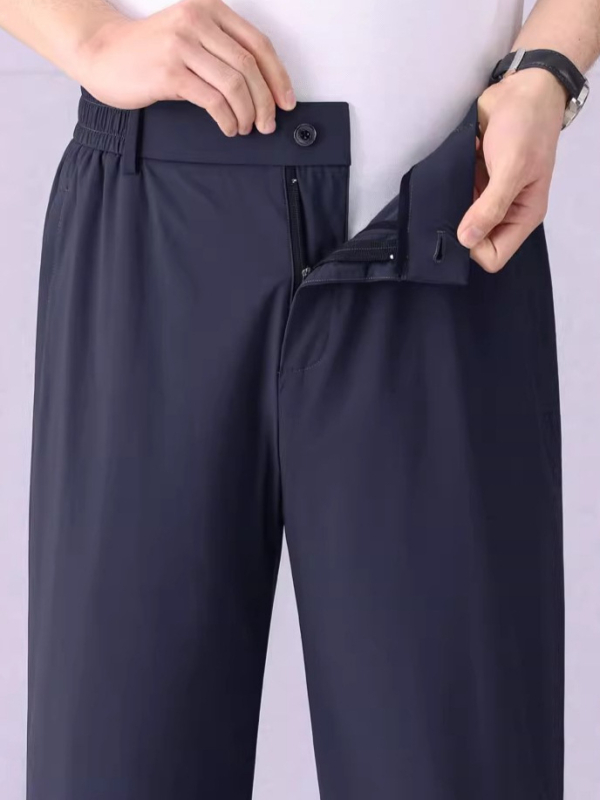 Ice Silk pantaloni casual bărbați, elastici, pentru vară, subțiri, respirabili, croială dreaptă