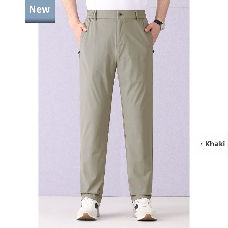 Ice Silk pantaloni casual bărbați, elastici, pentru vară, subțiri, respirabili, croială dreaptă