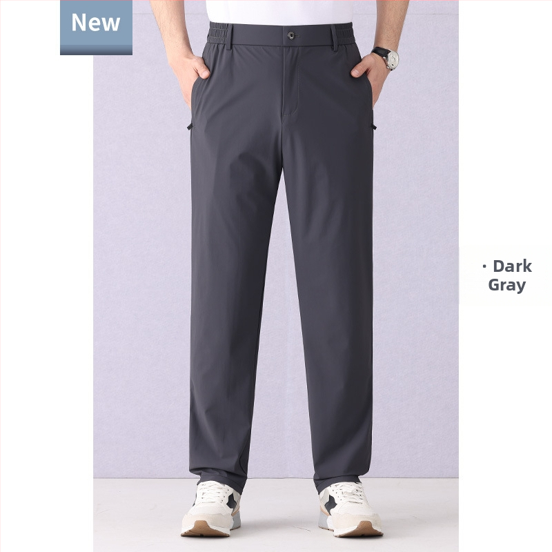 Ice Silk pantaloni casual bărbați, elastici, pentru vară, subțiri, respirabili, croială dreaptă