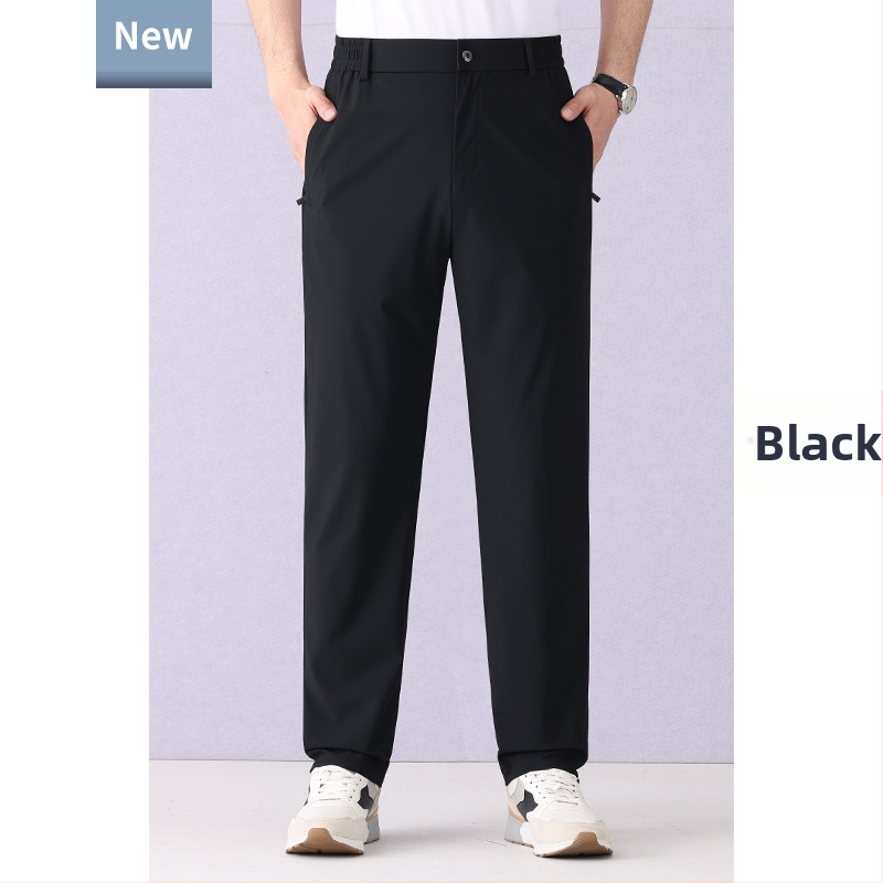 Ice Silk pantaloni casual bărbați, elastici, pentru vară, subțiri, respirabili, croială dreaptă