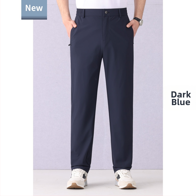 Ice Silk pantaloni casual bărbați, elastici, pentru vară, subțiri, respirabili, croială dreaptă