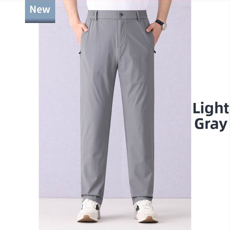 Ice Silk pantaloni casual bărbați, elastici, pentru vară, subțiri, respirabili, croială dreaptă