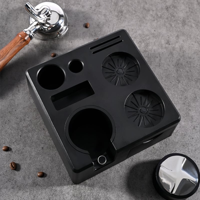 Mâner ABS pentru aparat de espresso, formă pătrată, suport în stil sertar pentru tamper, instrument de distribuție a cafelei măcinate și bază de depozitare multifuncțională.