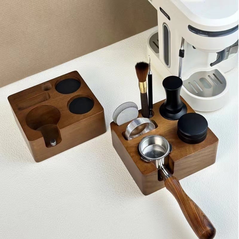 Bază reglabilă din lemn masiv pentru tamparea cafelei, suport de mână cu cadru de sprijin, multifuncțională, compatibilă cu 51/54 mm și universală pentru 58 mm