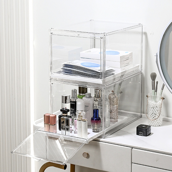 Cutie de sertar pliabilă, transparentă, cu organizator pentru cosmetice și accesorii; depozitare pentru pălării; poate fi suprapusă
