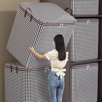 Sac de depozitare Houndstooth pentru haine, din material nețesut, capacitate mare, pentru haine, pilote, mutări și rufe murdare