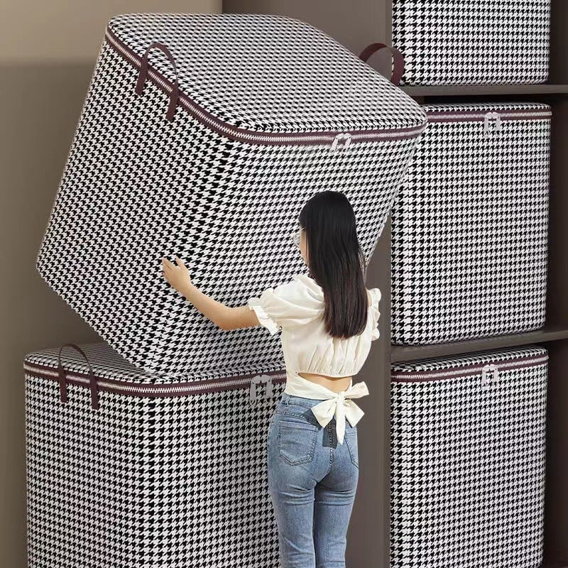 Sac de depozitare Houndstooth pentru haine, din material nețesut, capacitate mare, pentru haine, pilote, mutări și rufe murdare