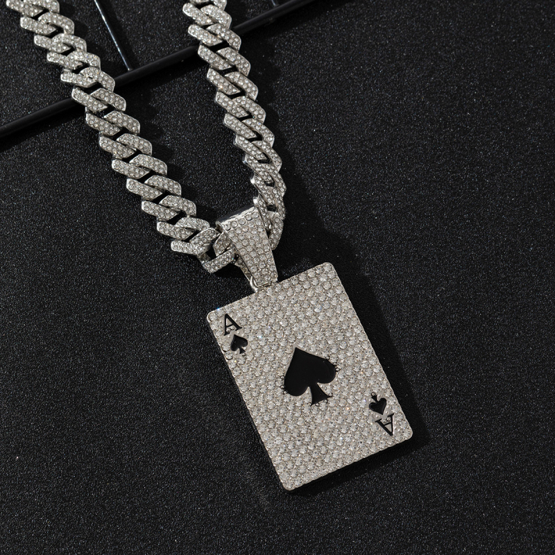 Colier Cuban placat cu aur, pandantiv Ace of Spades, diamantat, stil street hip-hop, look premium