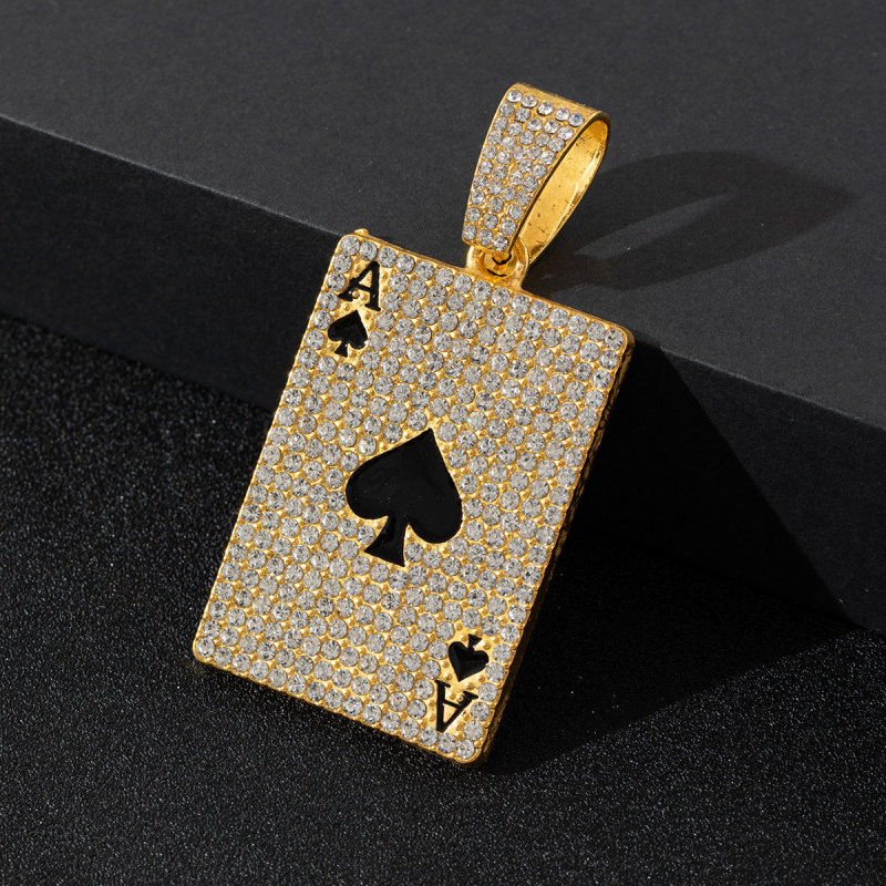 Colier Cuban placat cu aur, pandantiv Ace of Spades, diamantat, stil street hip-hop, look premium