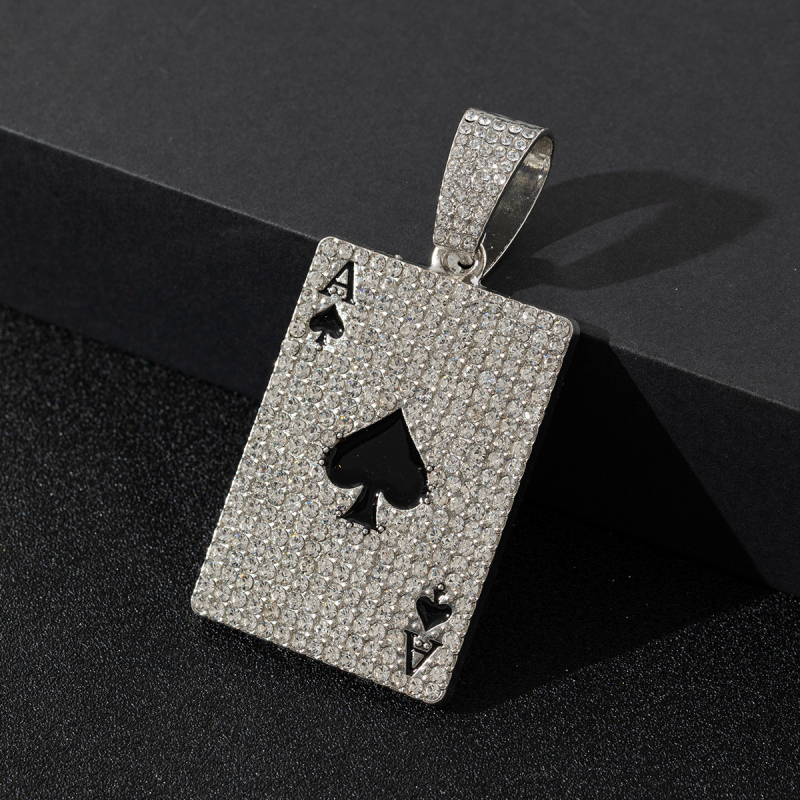 Colier Cuban placat cu aur, pandantiv Ace of Spades, diamantat, stil street hip-hop, look premium
