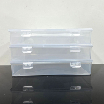 Cutie transparentă din plastic pentru depozitare, cu afișaj de mostre, închidere cu două catarame, pentru papetărie și cosmetice, cu sertar
