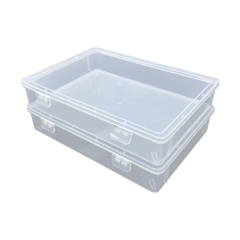 Cutie transparentă din plastic pentru depozitare, cu afișaj de mostre, închidere cu două catarame, pentru papetărie și cosmetice, cu sertar
