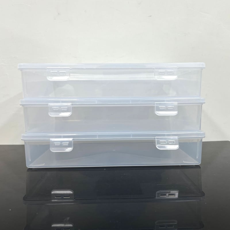 Cutie transparentă din plastic pentru depozitare, cu afișaj de mostre, închidere cu două catarame, pentru papetărie și cosmetice, cu sertar