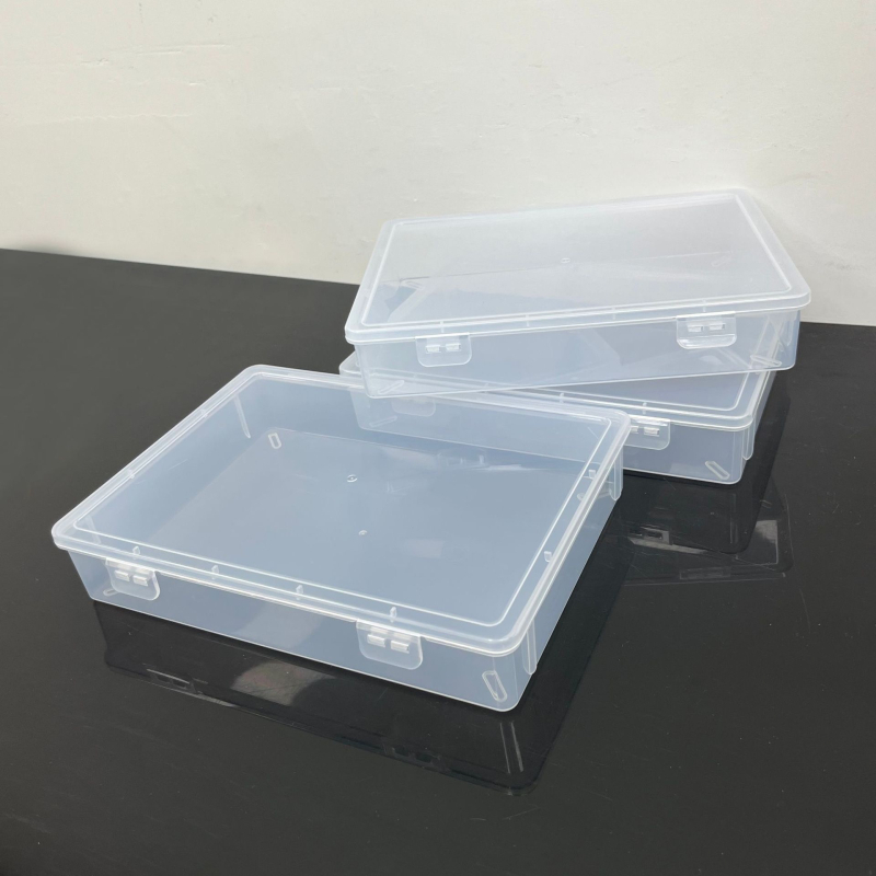 Cutie transparentă din plastic pentru depozitare, cu afișaj de mostre, închidere cu două catarame, pentru papetărie și cosmetice, cu sertar