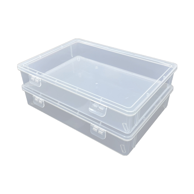 Cutie transparentă din plastic pentru depozitare, cu afișaj de mostre, închidere cu două catarame, pentru papetărie și cosmetice, cu sertar